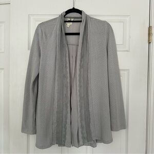 Anthropologie One September Gray Pointelle Lace Cardigan Sweater